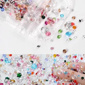 

10g Glass Rhinestone Shinny Mini Mixed Nail Art Tips Manicure DIY Decoration Clean the surface of your nails, brush the base gel