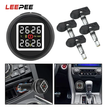 

LEEPEE Car Tire Pressure Monitoring System High Temperature Alarm Save Fuel TPMS Cigarette Lighter Type with 4 Internal Sensors