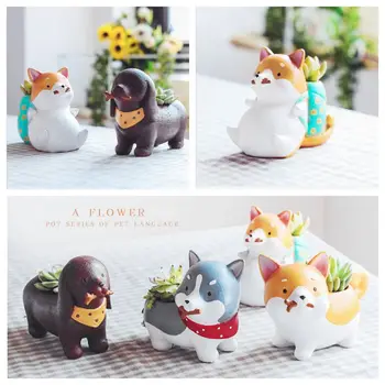 

flower pot with pet shape Creativity rural Meat flower pots resin ornaments Husky Dachshund Dog Akita garden decoration