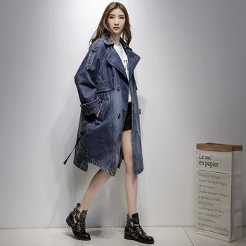 

M-6XL Size Plus Autumn Denim Jacket for Women Lapel Loose Coat Female 2020 New High-end Spring Women's Windbreaker Outerwear 's