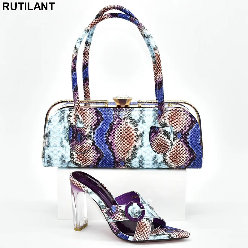 

Elegant Latest Design Matching Italian Shoes and Bag Set for Wedding and Party African Shoes and Bag Set Rhinestone Heels Party