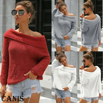 

Sell Well New Women's Off Shoulder Baggy Ladies Tops Loose Blouse Oversized Sweater Jumper Comfortable