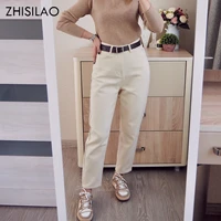 ZHISILAO-Jean droit avec ceinture pour femme, pantalon en denim, bleu basique, longueur de rinçage, vintage, gris, petit ami, coréen, 2021 6