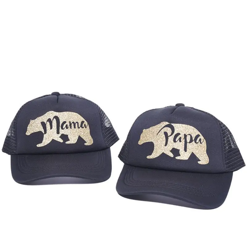 Унисекс для пар папы мамы буквы дышащая сетка шляпа водителя грузовика блестящая