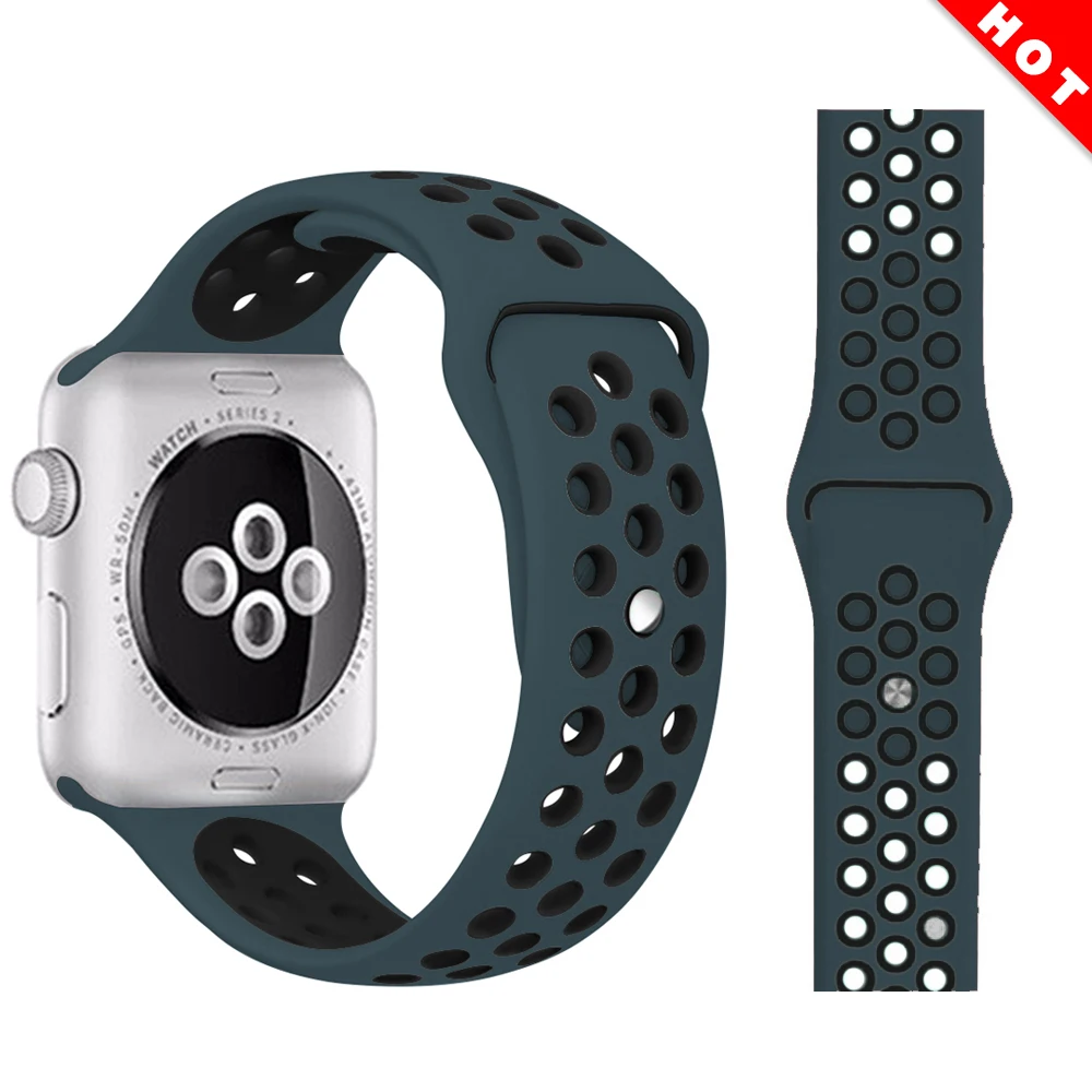Green feather black Ремешок для Apple Watch, мягкий силиконовый сменный Браслет серии 5, 4, ремешок для часов 44 мм, 40 мм, iwatch, ремешок серии 1, 2, 3, 38 мм, 42 мм - Цвет ремешка: Green feather black