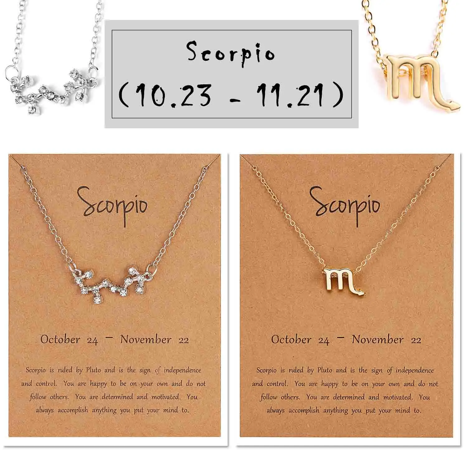 Scorpio Rinhoo купить 1 получить 1 подарок знак зодиака ожерелье Золотое серебро 12 Созвездие Подвеска Ожерелье Шарм ювелирные изделия для пары женщин - Окраска металла: Scorpio