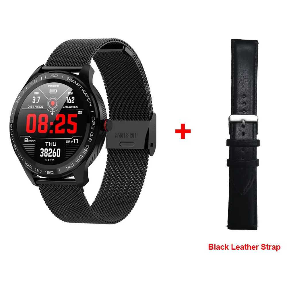 add black leather LEMFO, Новые смарт-часы для мужчин, ЭКГ, пульсометр, уведомления о чтении, полный сенсорный экран, IP68, водонепроницаемые Смарт-часы для женщин, IOS, Android - Цвет: add black leather