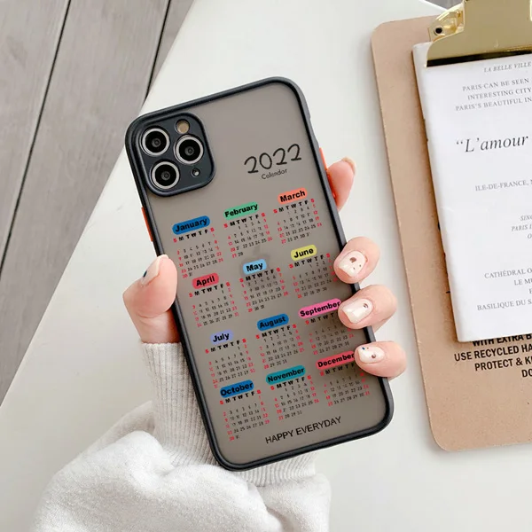 Happy Everyday 2022 Calendar Phone Case for iPhone 6s 7 8 Plus SE2020 X XR XS MAX 12 11 Pro Max Hard Matte Shockproof Back Cover