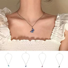 Cute Butterfly Necklace Women Colorful Butterfly Pendant Silver Color Clavicle Chain Fashion Charm Necklace Jewelry Accessories 1pc fashion butterfly necklace women necklaces chic accessories multi layer butterfly clavicle chain choker exquisite pendant