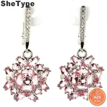 

34x16mm SheType Romantic 5.7g Created Pink Morganite Tanzanite CZ Gift For Sister 2020 925 Solid Sterling Silver Earrings