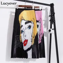 Lucyever/Новинка года; женская плиссированная летняя юбка с принтом из мультфильма; эластичная уличная одежда с высокой талией; женская Юбка-миди; faldas mujer moda