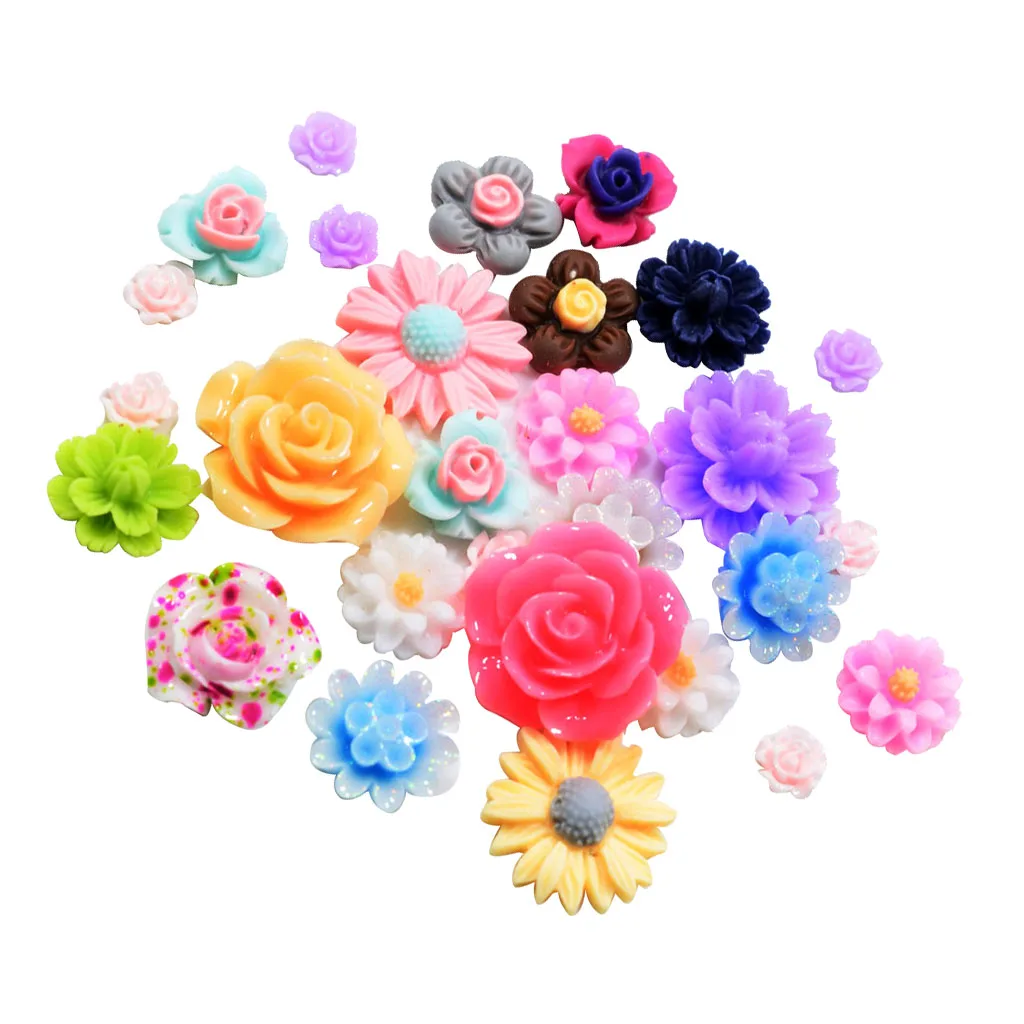 50 Pack Colored Assorted Flat Back Resin Flower Cabochon Craft DIY Hairpin Headwear/Phone Case/Scrapbooking/Decoden Pieces