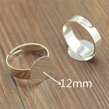 

10pcs 12mm Round Flat Ring Settings Base Copper Material Shiny Silver Color Adjustable Ring Settings Base For Jewelry Making