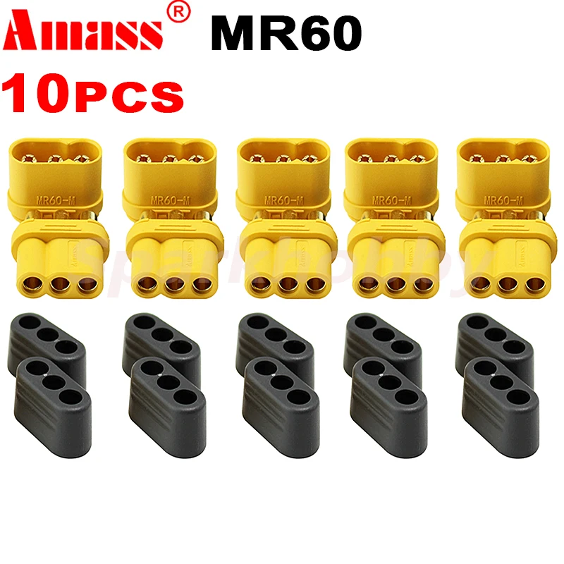 

10PCS/5Pirs Amass MR60 Male Female Plug with sheath three core high power Brushless motor ESC connector for RC model ACCS parts