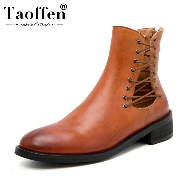 

Taoffen Women Spring Autumn Ankle Boots Chelsea Real Leather Pointed Toe Flats Boots Office Retro Zipper Shoes Woman Size 34-40
