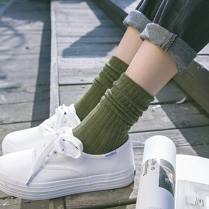 

Japanese Korea High School Girls Solid Color Loose Socks Leisure Women Long Socks