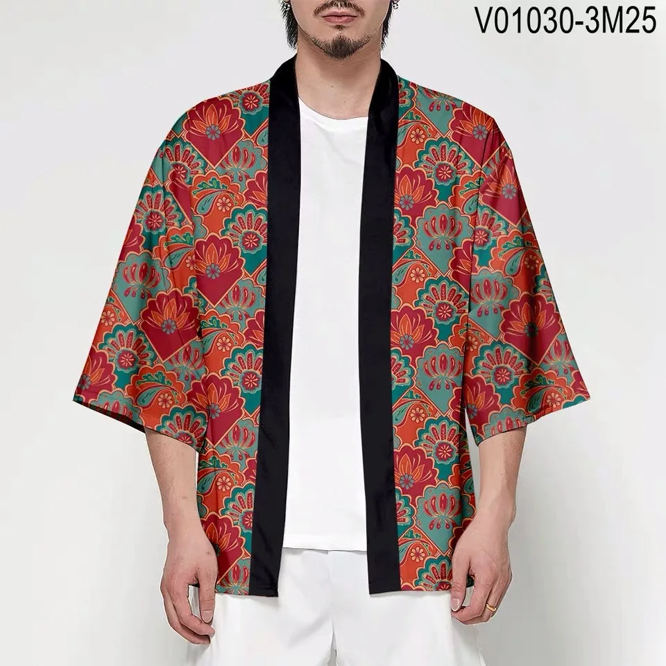 Японское кимоно Haori Yukata 3D печать Косплей женщин/мужчин мода лето Повседневная крутая короткий рукав - Цвет: L