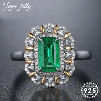 

JoyceJelly Silver Ring for Women Gold Color Emerald Square Gemstone Women Engagement Banquet Simple Fashion Jewelry Wholesale