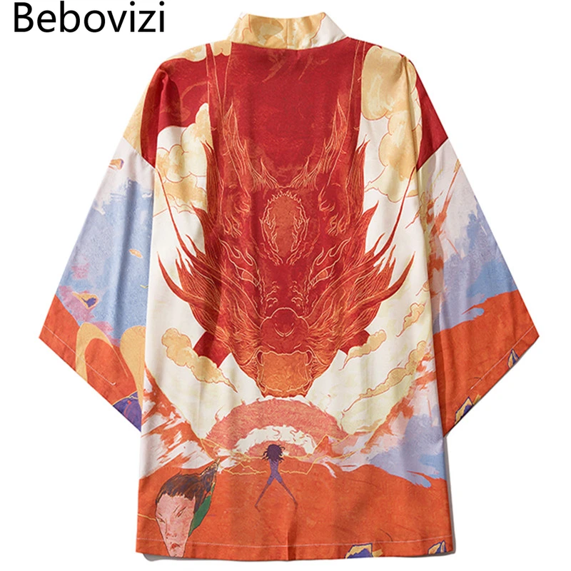 

Men Haori Yukata Fire Dragon Shirt Women Japanese Style Kimono Cardigan Samurai Kimonos Karate Streetwear Traditional Jacket