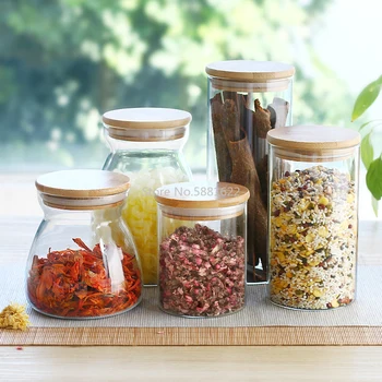

150/500/750ml/1000ml/1100ml Bamboo Lid Glass Airtight Canister Storage Bottles Jars Grains Tea Leaf Coffee Beans Candy Food Jar