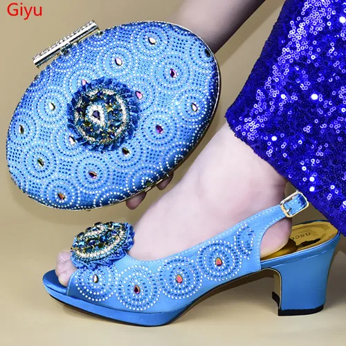 Doershow/Новое поступление; комплект из свадебной обуви и сумочки в африканском стиле; Небесно-голубые итальянские туфли с сумочкой в комплекте; женские вечерние туфли в нигерийском стиле! HXD1-14 - Цвет: Небесно-голубой
