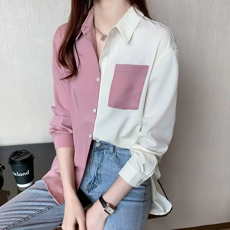 Girls' Casual Tops Womens Blouses 2023 New Korean Women's Clothes Stitching Shirt Woman Novelty Chiffon Elegant Social Grace Top