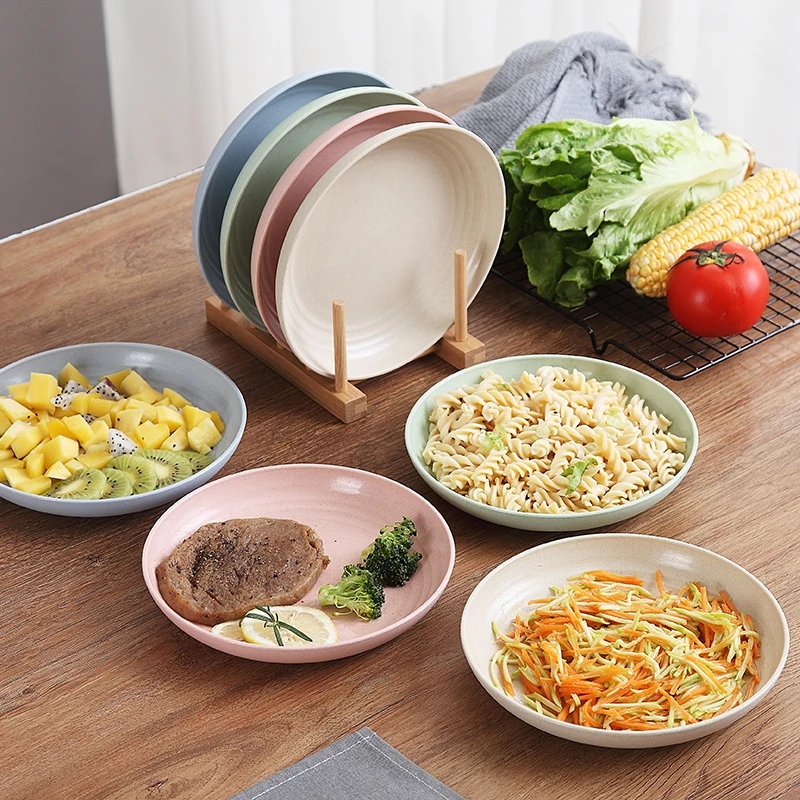 25cm High Quality Dinner Plate Wheat Straw Plate Solid Color Plate Fruit Dishes Tableware Bone Dish Eco Friendly Unbreakable