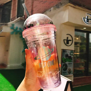 

Creative Star Double-deck Plastic Straw Cup with Lid Sealed Leakage Proof 480ml Large Capacity Juice Mug Outdoor Portable Bottle