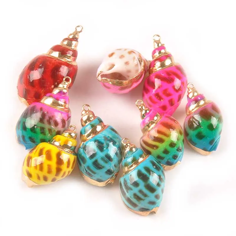 

5pcs Mix Colorful Spiral Shell Gold Plated Natural Sea Shells For DIY Jewelry Pendant Scrapbook Craft Home Decoration TR0336