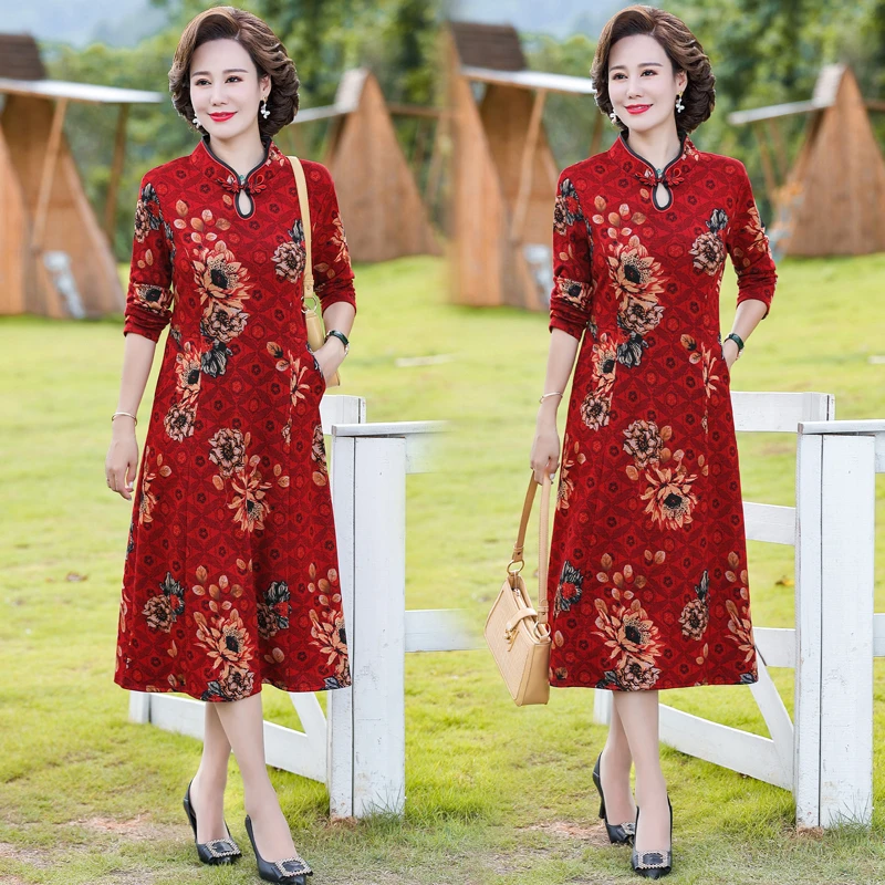 Autumn Winter Women Dress France Retro Runway Designer Female Long Sleeve Flower Print Vintage Dresses Ladies Office Work | Женская
