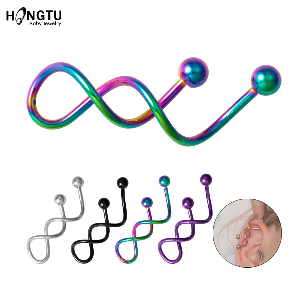 HONGTU1PCTwistColorfulIndustrialBarbellEarringsHeartSurgical