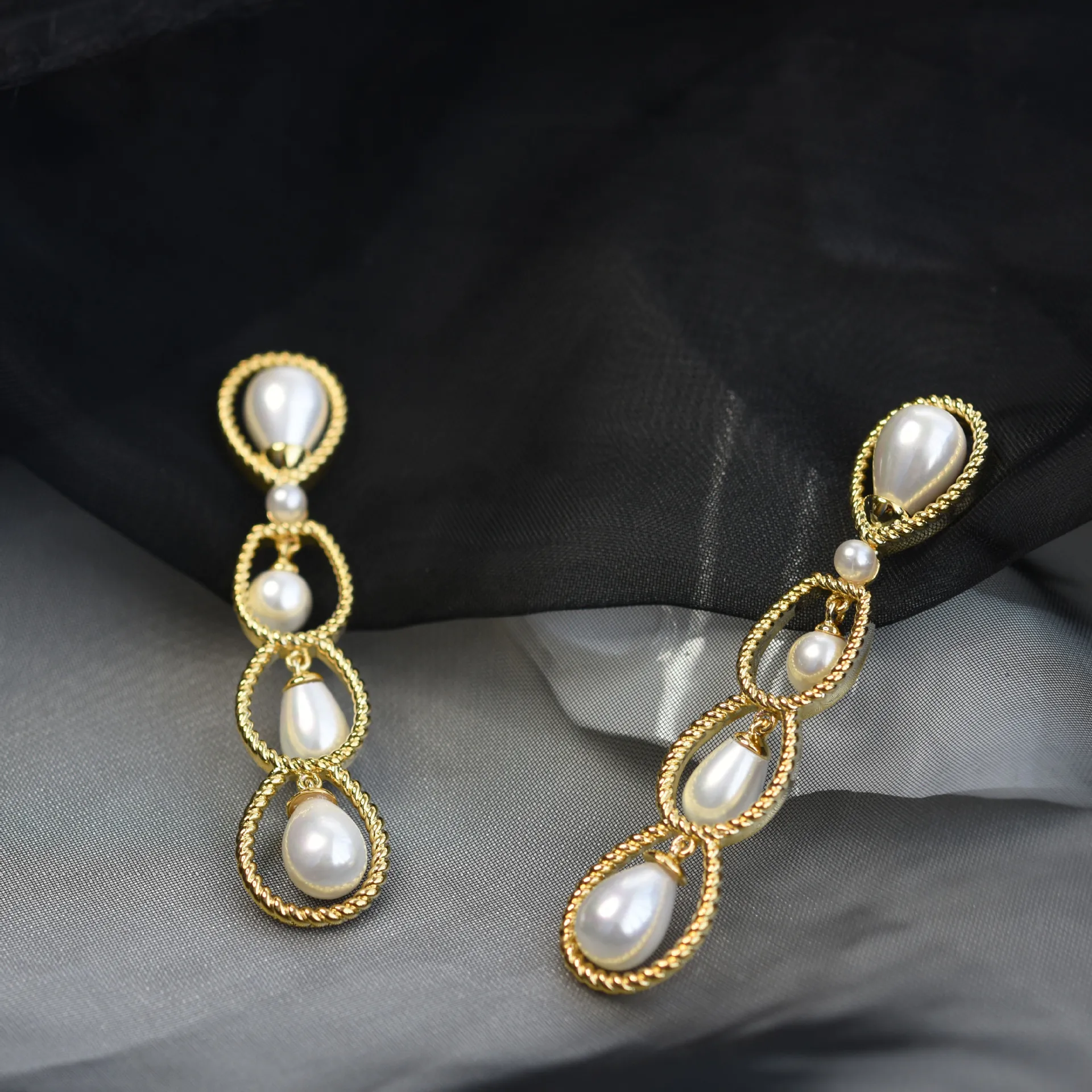 

LK pearl earrings row of drop-shaped pearl earrings 925 sterling silver ear pin, Valentine's Day Christmas gift