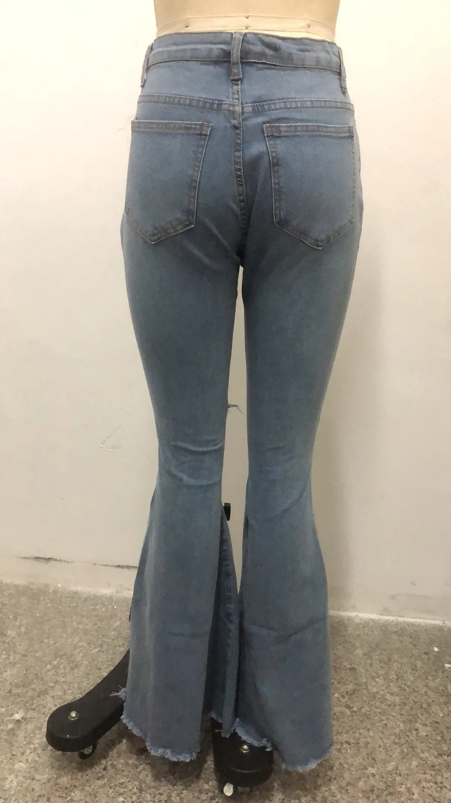 patchwork jeans Blue Patchwork Flared Jeans For Women Stretch Ripped Streetwear Denim Trousers Flared Pants Lady Slim Denim Boot Cut Pants wide leg jeans