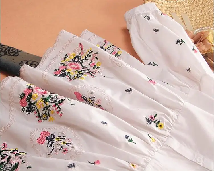 Женская весенне-летняя винтажная рубашка трапециевидной формы с длинным рукавом и вышивкой, женские повседневные свободные хлопковые топы, блуза с пышными рукавами, TB1377