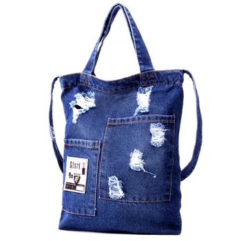 

Hole Denim women handbag Large capacity Casual Jeans Shoulder Bags Ladies Shopping Bag female Crossbody bag sac a main bolsos