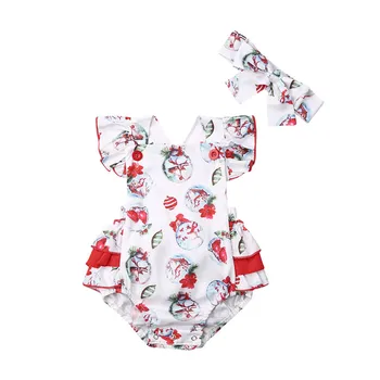 

pudcoco Xmas Lovely Toddler Baby Girl Christmas Ruffles Sleeveless Bodysuits+Headbands 2pcs Outfits Santa Snowman Clothes 0-24M
