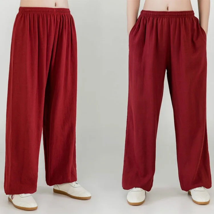 Kung Fu Tai Chi Pants Wushu Martial Arts Trousers Wing Chun Shaolin Clothes Cotton Linen Casual Loose Sports Exercise Pants
