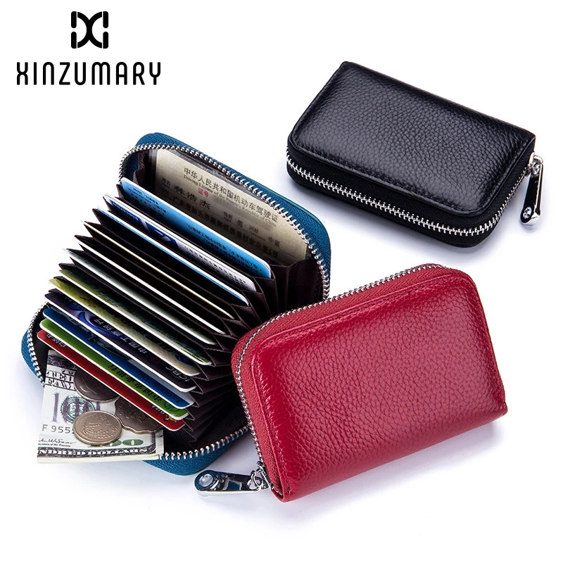 

Casual Women Business Card Holder Red Black Blue Orange Cow Leather Card Wallet Prevent RFID Bank ID Credit Card Holder Wallets