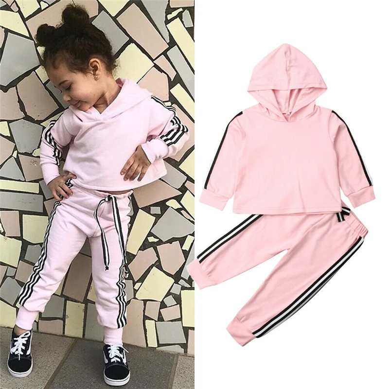 

Casual Kids Toddler Baby Girls Autumn Clothes Stripe Hooded Tops + Pants Set Autumn Outfits Clothes Baby Girl Clothes