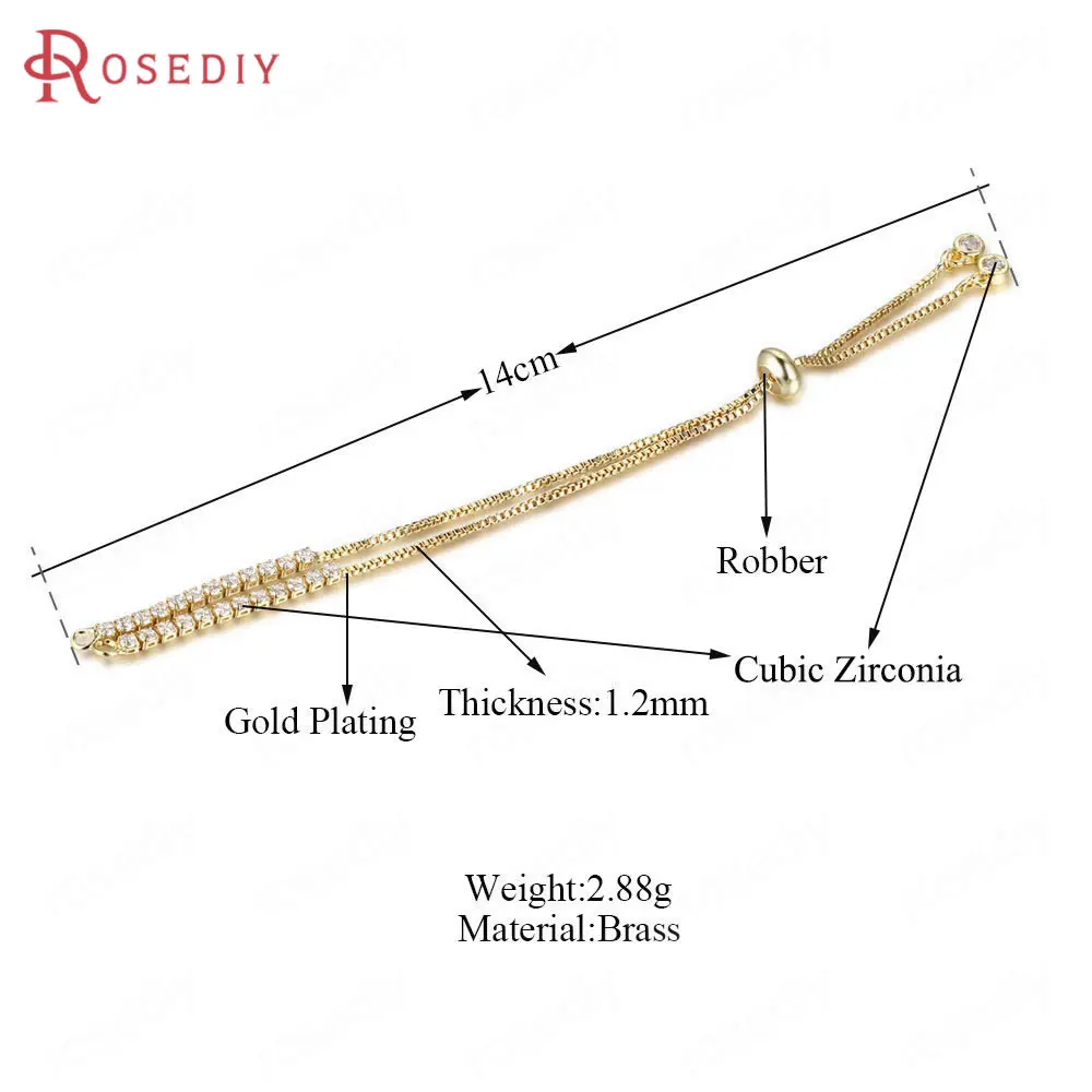 37344) 2 шт. полной длины 14 см Высокое качество золото Цвет латунь, цирконий с резиновым станция бусины Браслеты цепи расходных материалов для изготовления ювелирных изделий
