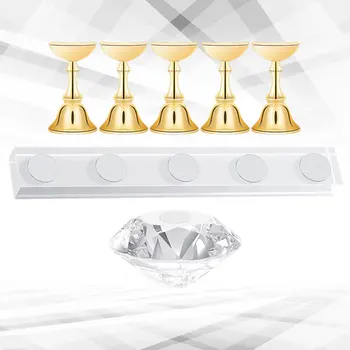 

7Pcs Nail Checkerboard Acrylic Bracket Display Stand Practice Nail Support Crystal Base Nail Holder Practice Rack (Golden)