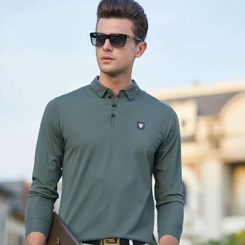 Новая модная футболка поло с длинным рукавом для мужчин, Молодежная мужская хлопковая Повседневная рубашка поло, Мужская брендовая Повседневная деловая рубашка поло 8920 - Цвет: 8920 green