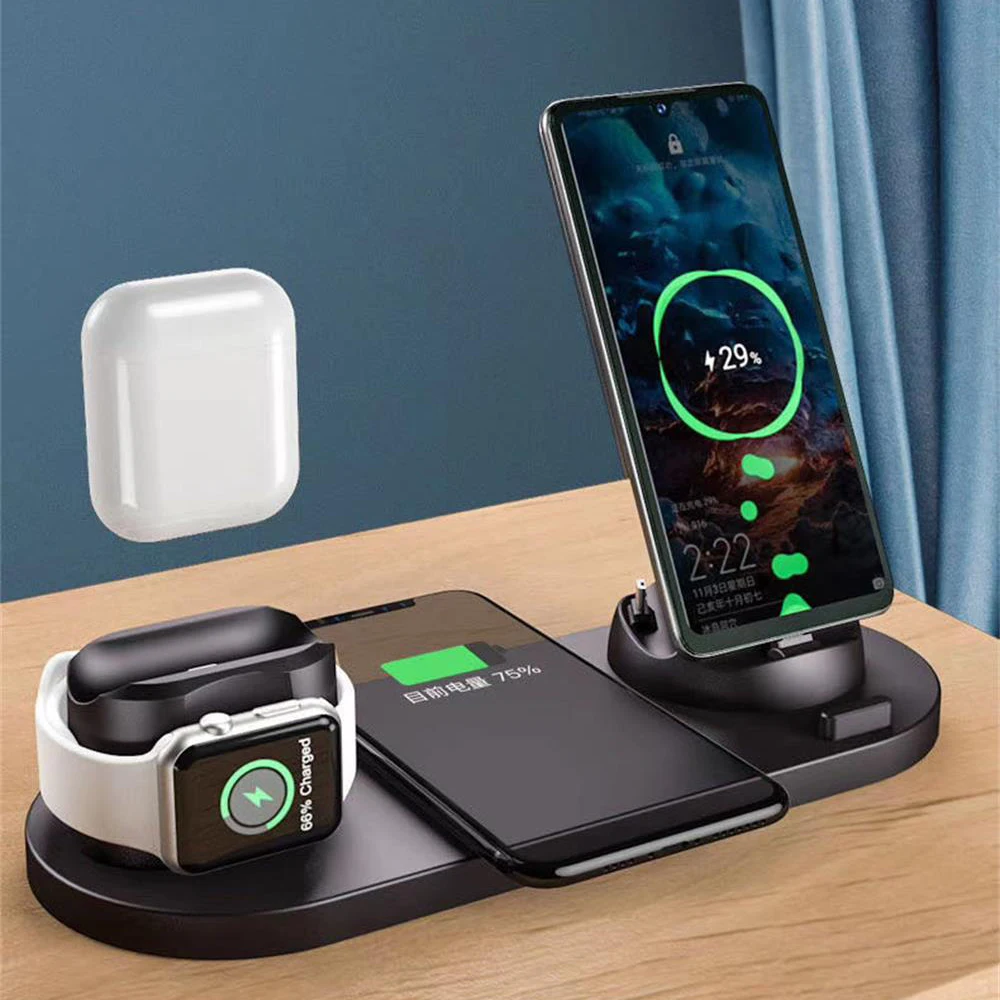 10W Qi wireless charger base 6 in 1 for iPhone Airpods Micro USB Type C fast charging 3.0 for Apple Watch Charger stand