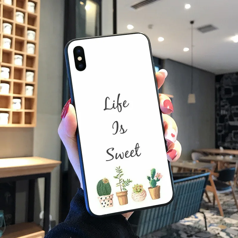 Kartun Kaktus Lembut Hitam untuk iPhone 8 7 6 6S Plus X XS MAX 5 5S SE XR 11 11pro Promax Ponsel