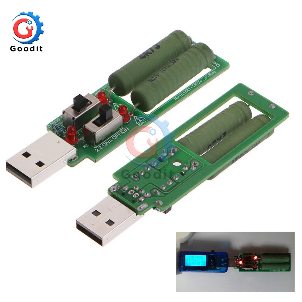 2x10 Вт USB мини-интерфейс разряда нагрузочный резистор с переключателем 1A 2A