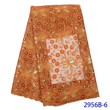 

Embroidered Sequin Fabrics African Nigerian Mesh Lace Orange Color Sequence Lace Fabrics for Wedding Party Dresses APW2956B