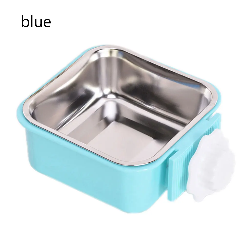 Blue Миска для кормления домашних собак и кошек Подвеска из нержавеющей стали Кормушка для кошек для клетки легкая чистка миски для воды для кошек товары для животных, собак - Цвет: Blue