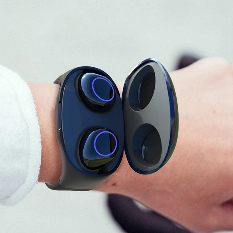 Tws Беспроводная bluetooth гарнитура с ремешком на запястье беспроводные наушники 5 0
