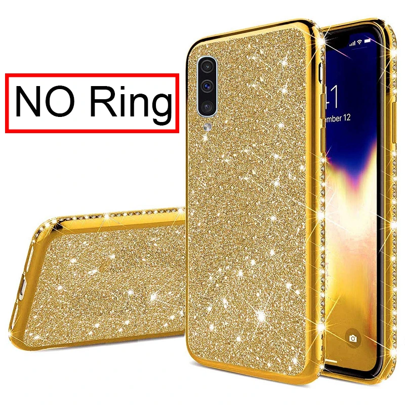 Мягкий чехол со стразами и бриллиантами для samsung Galaxy A10 A20 A30 A40 A50 A70 S8 S9 S10 5G Plus S10e Note 10 блестящее кольцо - Цвет: Gold