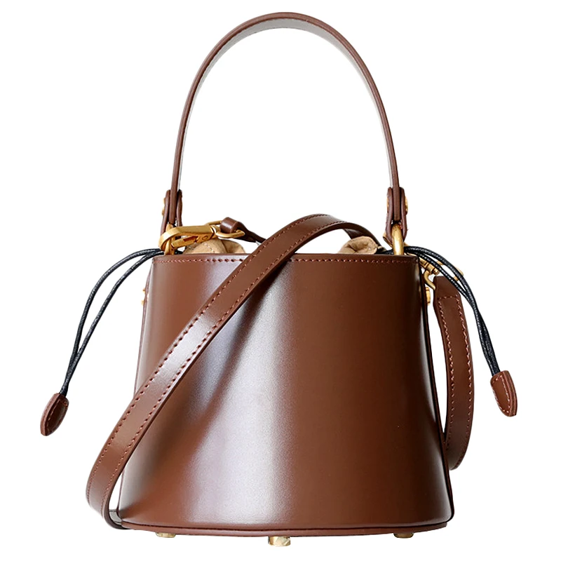 Small Women Leather Bags Bucket Handbags Ladies Shoulder Messenger Bags - Цвет: caramel